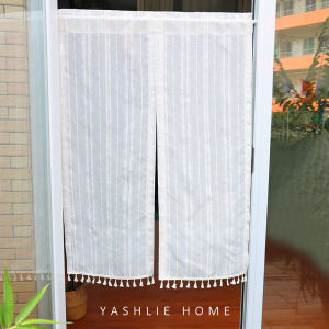YASHLIE Japanese Style Wooden Tone Tassel Door Curtain Partition Curtain Entrance Living Room Kitchen Split Cloth Art Door Curtain