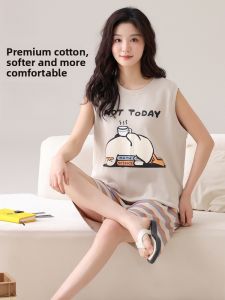 MiiOW | Pure Cotton Summer Thin Sleeveless Womens Sleepwear Set Cool Feeling Home Clothes Vest Shorts Suitable For Outdoor Wear
