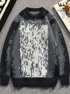 เสื้อสเวตเตอร์ถักหนาแบบลำลองสำหรับผู้ชายและผู้หญิง ทรงหลวม ปกติ แขนยาว ปกติ ไม่มีฮู้ด คอกลม ไม่ยืดหยุ่น ลายม้าลาย