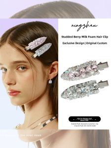 Elegant Duckbill Hair Clip Womens Side Part Hair Accessories Berry Foam Diamond Embedded Fashionable Hairpins for 2025
