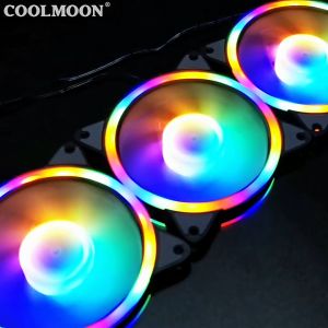 CoolMoon RGB 12CM Desktop Casing Fan 3D Front Back Bearing LED Silent Fan Cooling Fan Rainbow Color