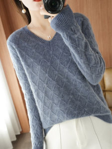 plus Size Woolen Sweater Womens Early Autumn Hollow out V-Neck Extra Large Knitted Long Sleeve Spring Autumn Cashmere Sweater