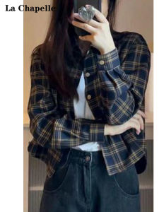 La Chapelle Korean Style Plaid Shirt Womens Autumn Outerwear Design Sensation Small Audience Cotton Long Sleeve Shirt