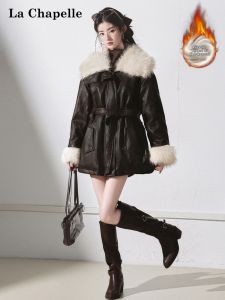 La Chapelle | Warm Fleece Thickened Fur Spliced Stand Collar Leather Jacket
