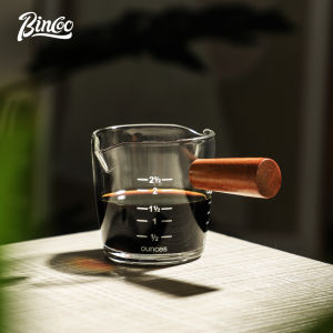 BINCOO Espresso Cup Extraction Mug with Scale Glass Measuring Cup Espresso Mug Wooden Handle Small Milk Cup Milk Jar Ounce Mug 70ML
