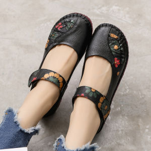 YUAAE Womens Leather Flat Shoes Spring and Autumn Classic Womens Single Shoes Anti-Slip Comfortable