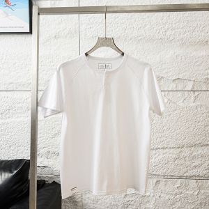 Comfortable Pure Cotton Short Sleeve T-Shirt Henry Collar Mens Summer Solid Color Versatile Breathable Youthful Style T-Shirt