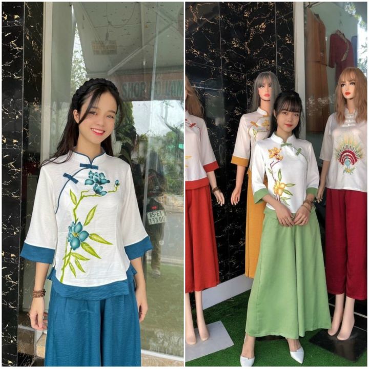Đồ Lam Đi Chùa #Tàu Lụa Quần Váy# Quần Áo Nữ | Shopee Việt Nam