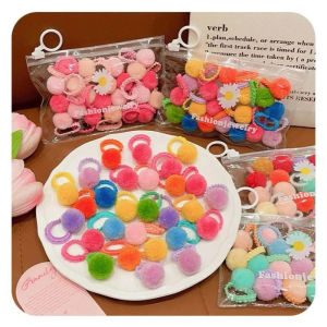 20Pcs Colorful Plush Ball Hair Bands Soft Elastic Ponytail Ties for Girls Kids Headwear Accessories Gift Pack