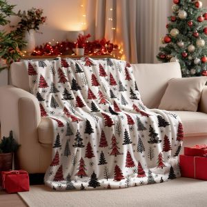 Christmas Flannel BlanketChristmas Trees Buffalo Plaid Dots Soft Fuzzy Plush Cozy Fleece Blankets for Couch Sofa Bed Lounging