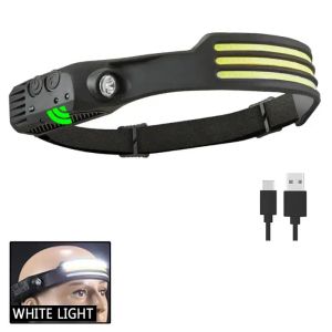 LED Sensor Headlamp Built-in Battery USB Rechargeable COB Head Flashlight Headlight LED Head Torch Camping Fishing Search Light