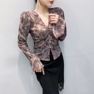 YIMEI เสื้อตาข่ายเนกไททรงแคบใหม่ฤดูใบไม้ผลิ2025ฤดูใบไม้ผลิสำหรับผู้หญิงเสื้อเข้ารูปพอดีป้องกันแสงแดดติดเพชรระบายอากาศได้ดีเสื้อแฟชั่นและมีสไตล์เสื้อยืดแขนทรัมเป็ต