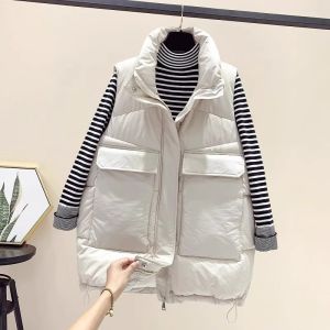 Womens down Cotton Vest 2025 Autumn Winter Korean Style Trendy Versatile Mid-Length Loose plus Size Outerwear Tank Top