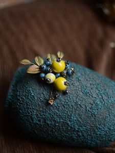 Handmade Ceramic Pearl Pin Brooch Original Design Wooden Embellished Blouse Pin Couples Jewelry Floral Pattern Fresh out