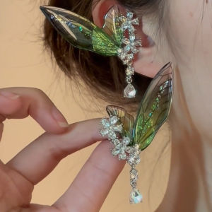 Elegant Green Butterfly Zircon Flower Ear Bone Clip Womens Fashion Jewelry Fairy Tale Style Hair Accessories Ear Decorations