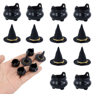 10Pcs Halloween Mini Resin Candy Kettles Witch Hat Candy Holder Pot Witch Cauldron Holder Jar Halloween Kids Toy Party Decors
