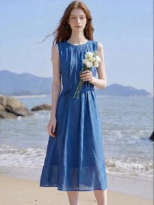 Blue Loose Fitting Leisure Sleeveless Dress