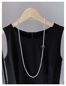 High Quality Medium Length Sweater Chain Necklace Womens Fashion Natural Freshwater Pearl Rice Bead Luxury Vintage Style