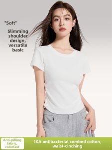 Short Sleeve Round Neck T-Shirt Slim Fit Cotton Top