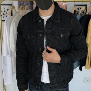 Thickened Fleece-Lined Denim Jacket for Men with Multiple Pockets Washable Long Sleeve Casual Clothing for Winter