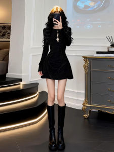 Ge·an·fei | Đầm A-Line Ngắn Màu Đen Phong Cách Pháp Elegante Dành Cho Người Thấp
