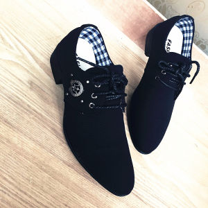 New 2025 Mens High Heel Canvas Shoes Breathable Sharp Toe Casual Leather Shoes Korean Style British Leisure Spring Autumn Season