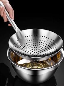 Salaan Stainless Makapal Oil Strainer Colander Kitchen Tools Strainer Wooden Handle Skimmer for Frying 22/26/28/30cm