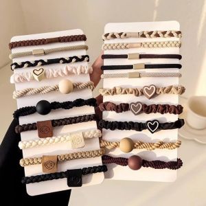 5pcs/Set Mixed Colorful Kids Hair Ties High Elastic Heart Shaped Rubber Band for Women Girl No-Damage Ponytail Holder Scrunchies