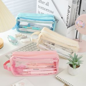 Transparent Girls Pen Bag Large Capacity Stationery Box School Supplies Female Version Simple Design for Junior And Primary School