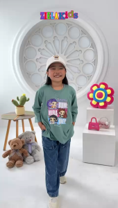 Baju setelan Ziela anak perempuan katun kombed gambar k-pop demon Huntrix viral celana jeans / One set anak terbaru usia 7 tahun sampai 14 tahun