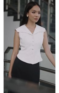 Vella Fashion set áo sơ mi công sở không tay và chân váy midi VA24023 VV24097