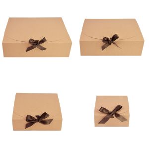 Kraft Paper Gift Box With Decorative Bow Ribbons Multiple Sizes Wedding Birthday Party DIY Painting Craft Present package supply