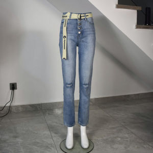 Ripped Denim Womens Export Tail Single Plus Size plus Sizes Loose Washed Light Breasted Baggy Pants High Waist Harem Pants