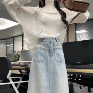 2025 New Korean Design Hollow out Knitwear Loose Long Sleeve Womens Versatile Top Breathable Lightweight Summer Fashion