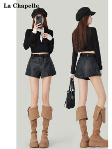 Quần Short Da Màu Đen La Chapelle 2025 Quần Ống Rộng Cạp Cao Thường Ngày Cho Nữ Quần Áo Ngoài Mùa Đông Phong Cách Mới