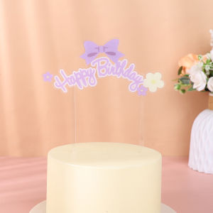 Happy Birthday Acrylic Cake Toppers With Bow Decorations Arch Design Birthday Cake Decoration Baby Shower Party Baking Supplies