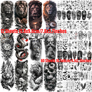 72 Sheets Lion Tiger Temporary Tattoos Waterproof Realistic Fake Tattoo Stickers Zeus Jesus Wolf Skull Dragon Tatoos For Adults