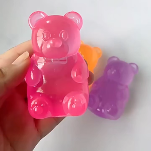 Cute Gummy Bear Squeeze Stress Relief Toy Soft Squishy Fidget Toy Colorful Translucent Anxiety Relief for Kids Adults