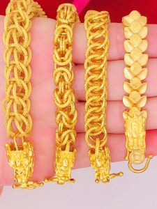 สร้อยข้อมือลายกระดูกมังกรสองหัวทองแดงชุบทองสำหรับผู้ชายและผู้หญิง เครื่องประดับแฟชั่นไม่ซีดจางตลอดไป