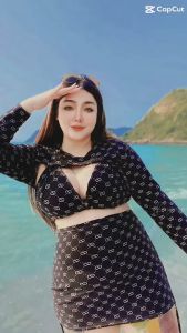 เซ็ท 3 ชิ้นผ้ายืดตามตัว Bikini+เสื้อครอป +กระโปรง