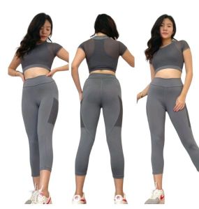 Setelan Legging Saku 3/4 Crop Jala untuk senam gym fitness zumba