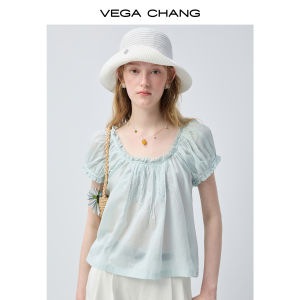 VEGA CHANG | Áo Blouse Cổ Vuông Tay Bồng Thêu Hoa Phong Cách Pháp