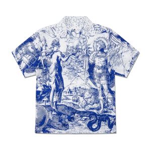 Vintage Cuban Collar Short Sleeve Mens Shirt High Street Versatile Spring Summer Polyester Fiber Print No Ironing Required