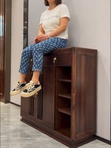 New Chinese Style Wooden Door Multi-Functional Shoe Cabinet Three Doors Bedroom Living Room Storage Cabinet Modern Simple