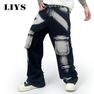 Trousers Streetwear Aesthetic Mens Jeans Tie Dye Man Cowboy Pants Wide Leg Hip Hop Goth Soft Cotton Original Multi Bag Jeans