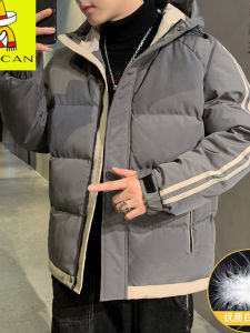 Mens Workwear Style down Jacket Thickened Fleece Lined Hooded Coat Fashionable Winter New Arrival Casual Daily Polyester Fiber