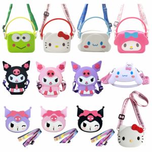Anime Sanrio Hello Kitty Kawaii Fashion Girl Storage Bag Silicone Coin Purse Cartoon Crossbody Shoulder Bag Child Birthday Gifts
