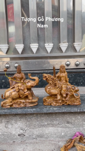 Tượng phổ hiền bồ tát và văn thù bồ tát cao 15cm và 20cm chất liệu gỗ bách xanh