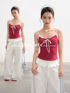 BAIDAIFEI | Lace Dots Halter Camisole Tank Top with Padding for Summer Wear