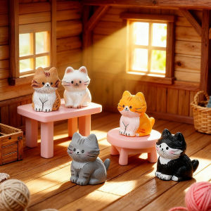 6PCS Cat Resin Figurines Miniature Cute Mini Kitten Ornaments for Micro Landscape Desk Garden DIY Decor Desktop Animal Statues